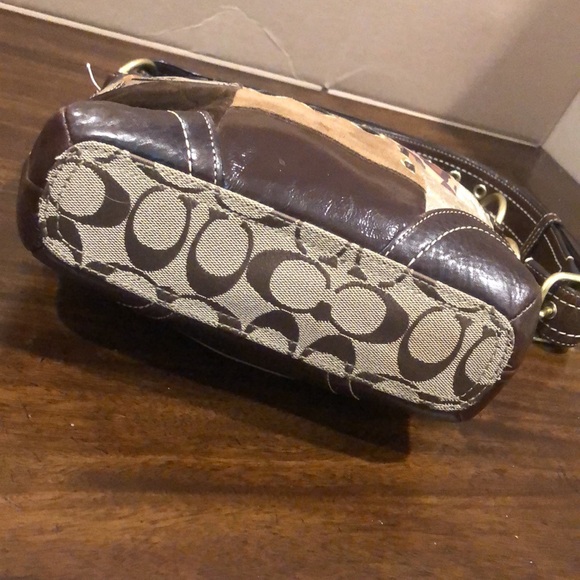 COACH Patchwork Top Zipper Crossbody Shoulder Bag Animal Print Brown Lining - Picture 8 of 17